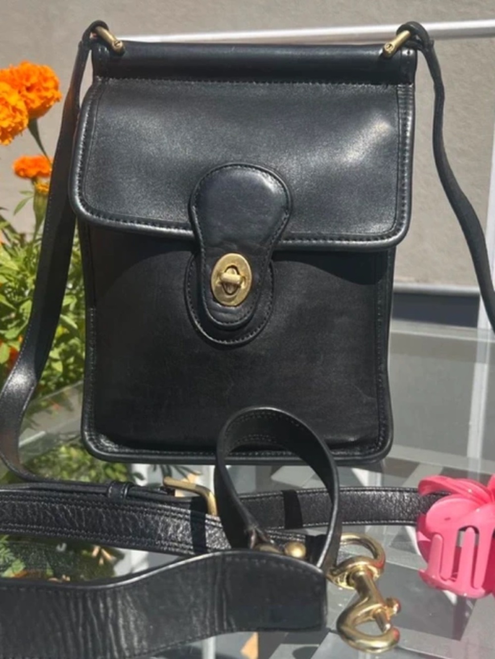 Vintage Coach 9930 Black Leather Crossbody Bag Made in USA 1995